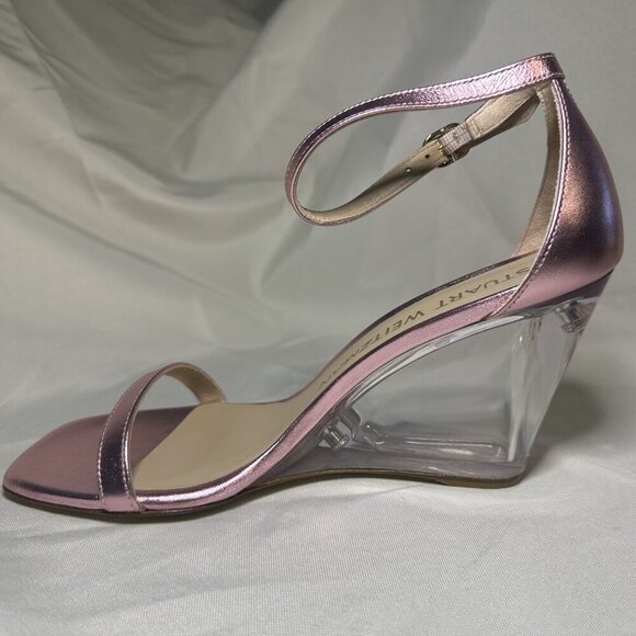 Stuart Weitzman NudistLucite 85 Wedge Heel Women's 38.5 EU, 8 B US Pink - Picture 9 of 14